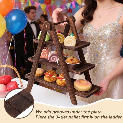Wood 3 Tier Serving Tray Cupcake display Stand Wooden Platter Tiered Décor in A, alternate view 5