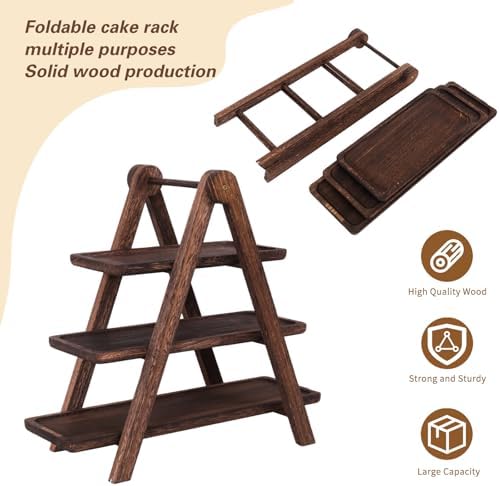Wood 3 Tier Serving Tray Cupcake display Stand Wooden Platter Tiered Décor in A, alternate view 6