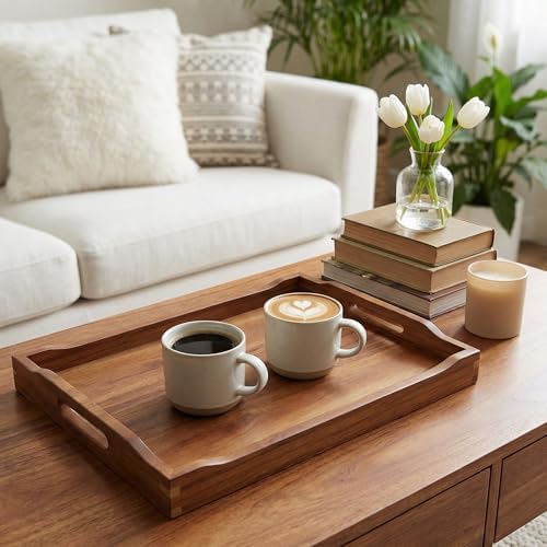 Wood Accent Serving Tray with Handles for Ottoman Coffee Table, alternate view 2
