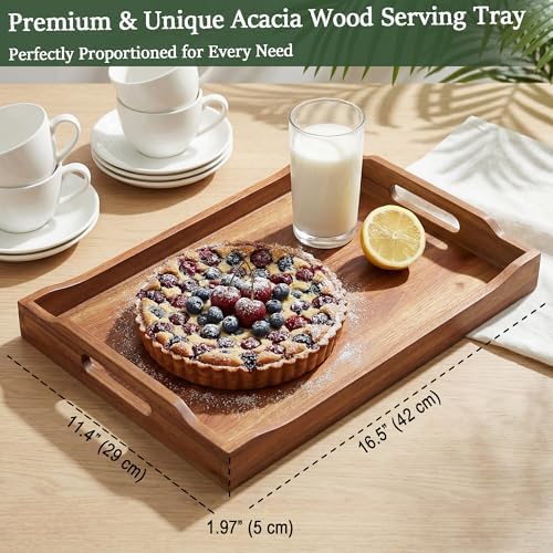 Wood Accent Serving Tray with Handles for Ottoman Coffee Table, alternate view 3
