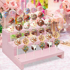 Wood Cake Pop Stands, 3 Tier Lollipop Holders with Twist Ties Lollipop Sticks, Sucker Display Riser for Dessert, alternate