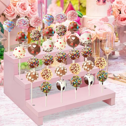 Wood Cake Pop Stands, 3 Tier Lollipop Holders with Twist Ties Lollipop Sticks, Sucker Display Riser for Dessert, alternate