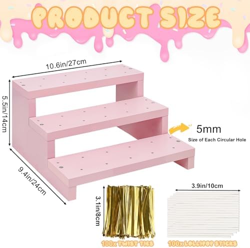 Wood Cake Pop Stands, 3 Tier Lollipop Holders with Twist Ties Lollipop Sticks, Sucker Display Riser for Dessert, alternate