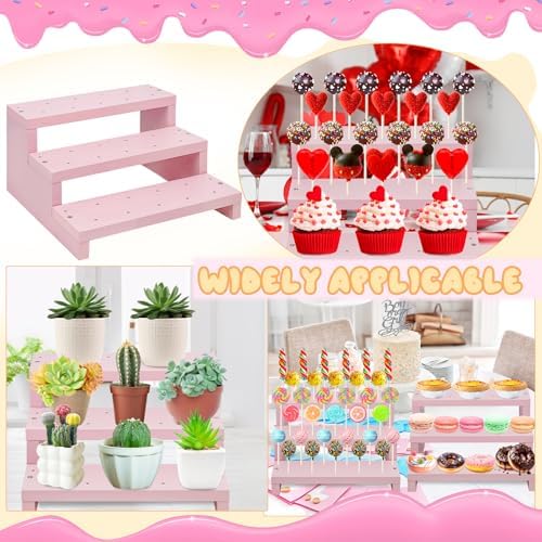 Wood Cake Pop Stands, 3 Tier Lollipop Holders with Twist Ties Lollipop Sticks, Sucker Display Riser for Dessert, alternate
