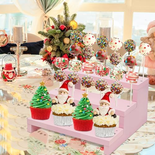 Wood Cake Pop Stands, 3 Tier Lollipop Holders with Twist Ties Lollipop Sticks, Sucker Display Riser for Dessert, alternate