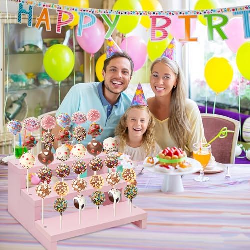 Wood Cake Pop Stands, 3 Tier Lollipop Holders with Twist Ties Lollipop Sticks, Sucker Display Riser for Dessert, alternate