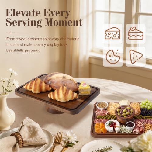 Wood Cake Stand Plate with Paper Doilies, Large Charcuterie Board with Lid in Rectangular, alternate view 5