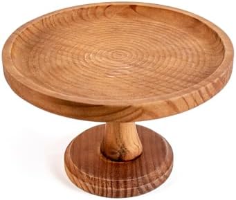 Wood Cake Stands Riser Rustic Round Vintage Candle Stand Holder 9 Inch in Brown