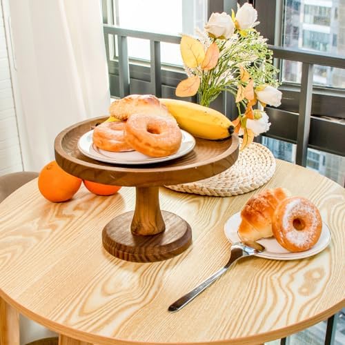 Wood Cake Stands Riser Rustic Round Vintage Candle Stand Holder 9 Inch in Brown, alternate view 2