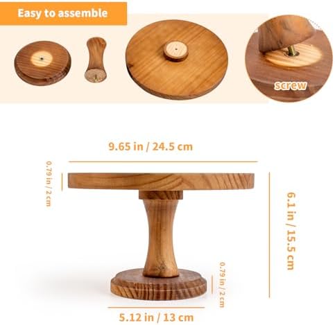 Wood Cake Stands Riser Rustic Round Vintage Candle Stand Holder 9 Inch in Brown, alternate view 3