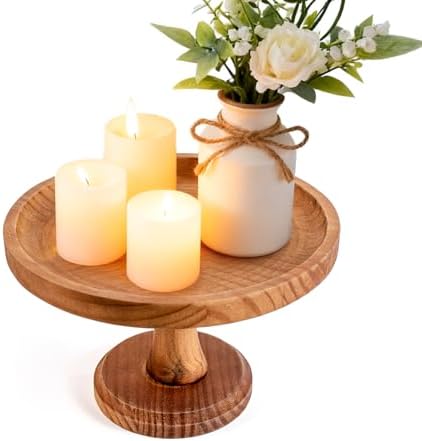 Wood Cake Stands Riser Rustic Round Vintage Candle Stand Holder 9 Inch in Brown, alternate view 4