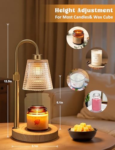 Wood Color& Clear Candle Warmer Lamp with Timer, Dimmable Candle Warmer for Jar Candles, Height Adjustable Wax, alternate