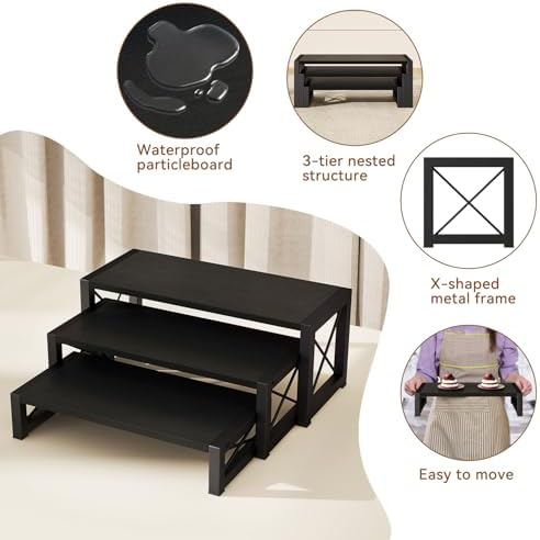 Wood Cupcake Display Stand, Set of 3, Black TLJ019B in Black, alternate view 6