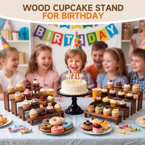 Wood Cupcake Stands for Party, Food Display Stands for Events in Dark Brown, alternate view 2