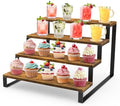 Wood Display Stand, 4 Tier Display Risers for Cupcake and Food in Brown