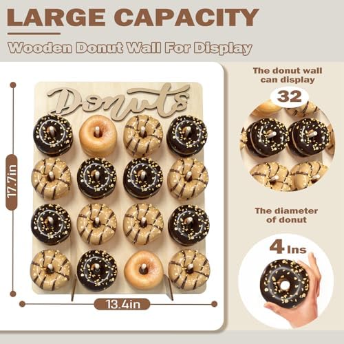 Wood Donut Wall Display Stand Holds 16 Donuts, 1 Pack Natural, alternate view 3