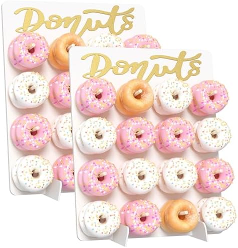 Wood Donut Wall Display Stand Holds 16 Donuts, 2 Pack White in White