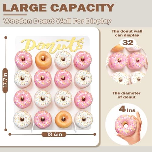 Wood Donut Wall Display Stand Holds 16 Donuts, 2 Pack White in White, alternate view 3