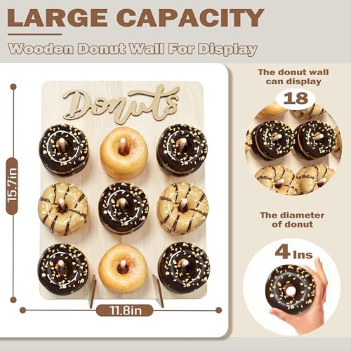 Wood Donut Wall Display Stand Holds 9 Donuts, 1 Pack Natural, alternate view 3