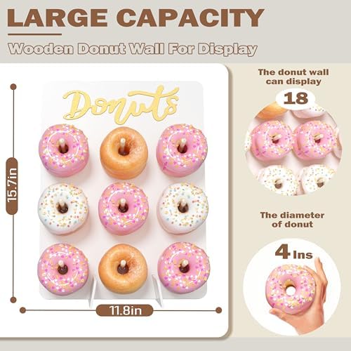 Wood Donut Wall Display Stand Holds 9 Donuts, 1 Pack White, alternate view 3