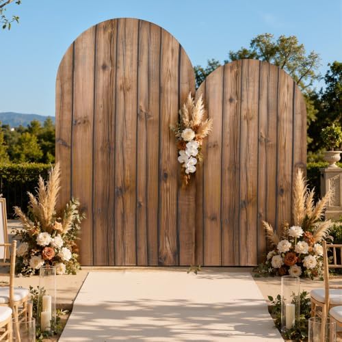Wood Grain Arch Backdrop Cover Set, 7.2FT & 6FT Rustic Wooden Look Spandex Arch Covers for Wedding, Birthday