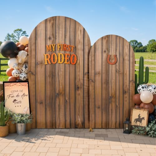 Wood Grain Arch Backdrop Cover Set, 7.2FT & 6FT Rustic Wooden Look Spandex Arch Covers for Wedding, Birthday, alternate view