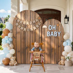 Wood Grain Arch Backdrop Cover Set, 7.2FT & 6FT Rustic Wooden Look Spandex Arch Covers for Wedding, Birthday, alternate view