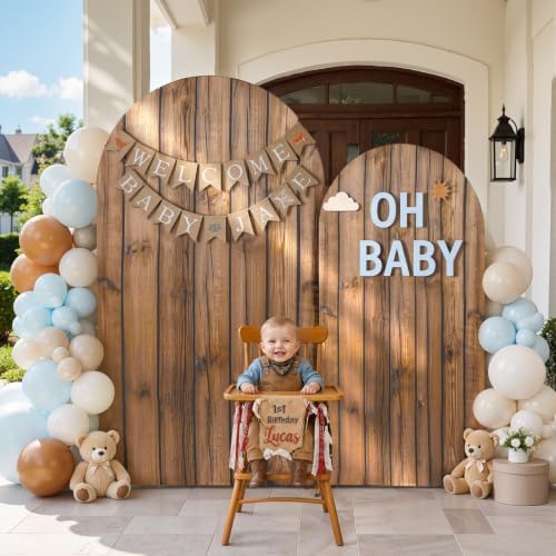 Wood Grain Arch Backdrop Cover Set, 7.2FT & 6FT Rustic Wooden Look Spandex Arch Covers for Wedding, Birthday, alternate view