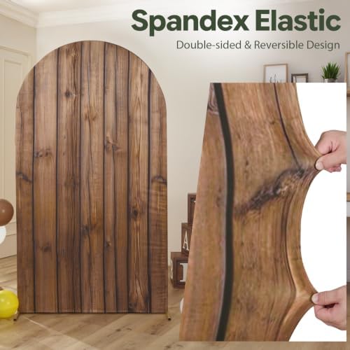 Wood Grain Arch Backdrop Cover Set, 7.2FT & 6FT Rustic Wooden Look Spandex Arch Covers for Wedding, Birthday, alternate view