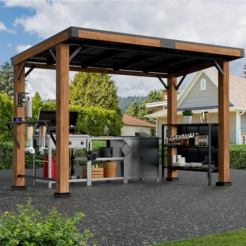 Wood Grill Gazebo 6x12 with USB Charging Power Strip & Shelves