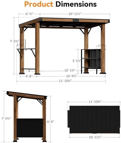 Wood Grill Gazebo 6x12 with USB Charging Power Strip & Shelves, alternate view 2