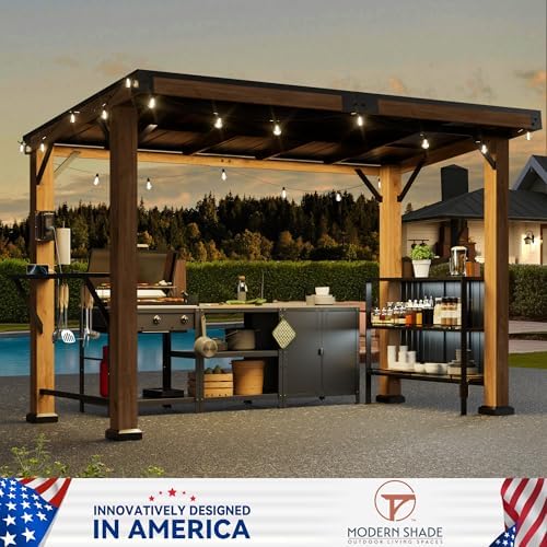 Wood Grill Gazebo 6x12 with USB Charging Power Strip & Shelves, alternate view 3