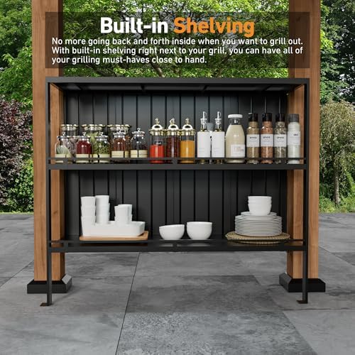 Wood Grill Gazebo 6x12 with USB Charging Power Strip & Shelves, alternate view 6