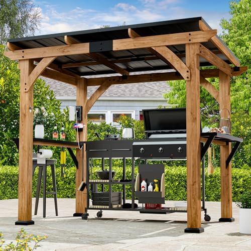 Wood Grill Gazebo 6x8 with USB Charging Power Strip & Shelves