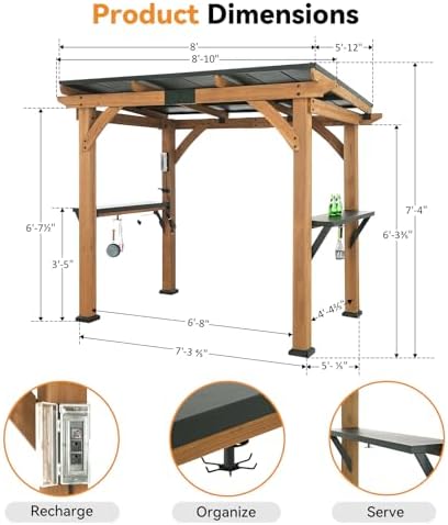 Wood Grill Gazebo 6x8 with USB Charging Power Strip & Shelves, alternate view 2