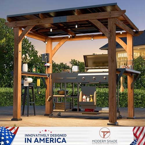 Wood Grill Gazebo 6x8 with USB Charging Power Strip & Shelves, alternate view 3