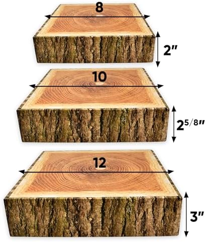 Wood Look Cake Stand Holder Set of 3 Square Cardboard Dessert Display Stands 8 10 12 Inch Tree Slice Bark Base, alternate