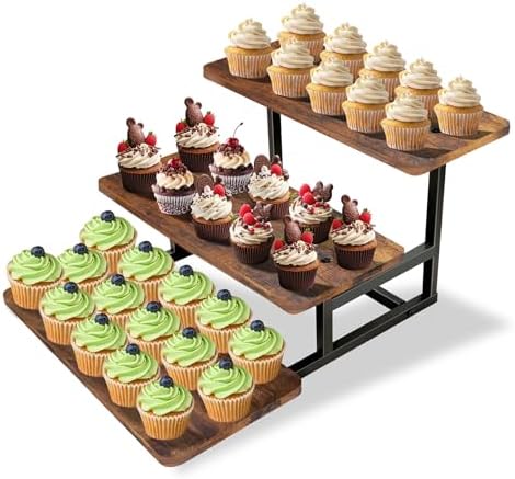 Wood Metal Riser Dessert Table Display Stand in Brown