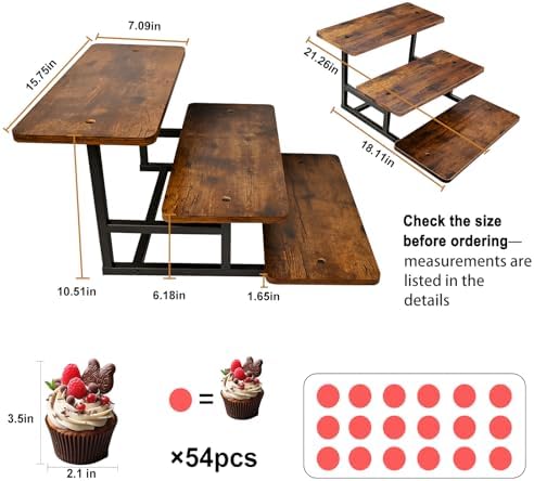 Wood Metal Riser Dessert Table Display Stand in Brown, alternate view 3