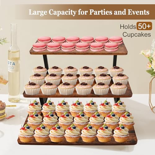 Wood Metal Riser Dessert Table Display Stand in Brown, alternate view 4