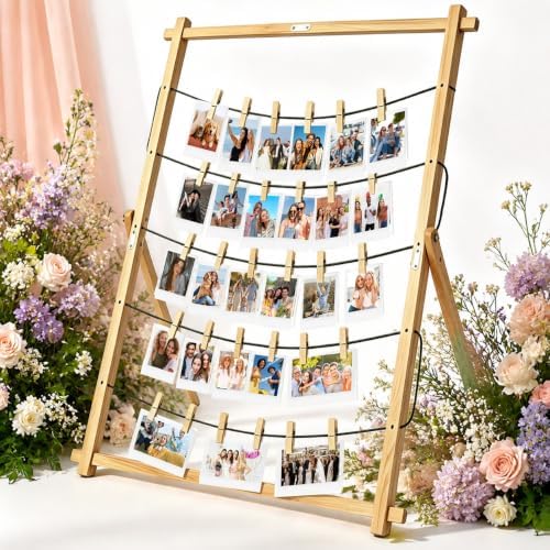 Wood Photo Display Board with Clips 25 x 33, Freestanding Tabletop Collage Picture Frame, Stable Stand for 2026