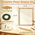 Wood Photo Display Board with Clips 25 x 33, Freestanding Tabletop Collage Picture Frame, Stable Stand for 2026, alternate