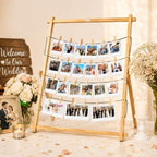 Wood Photo Display Board with Clips 25 x 33, Freestanding Tabletop Collage Picture Frame, Stable Stand for 2026, alternate