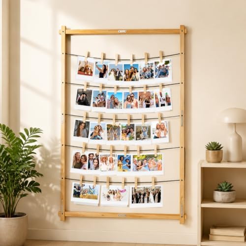 Wood Photo Display Board with Clips 25 x 33, Freestanding Tabletop Collage Picture Frame, Stable Stand for 2026, alternate