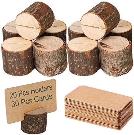 Wood Place Card Holders, 20Pcs Premium Rustic Table Number Holders and 30Pcs Kraft Table Place Cards, Wood Photo