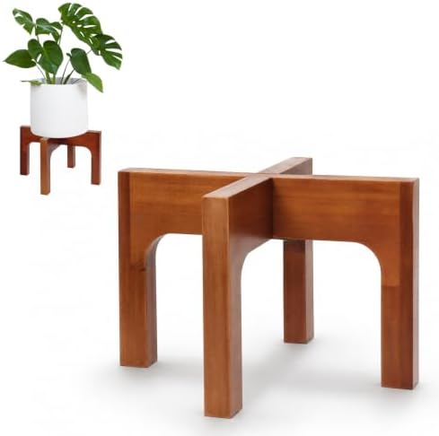 Wood Plant Stand, Plants Holder Indoor/Outdoor Single Flower Pot Stands in Walnut