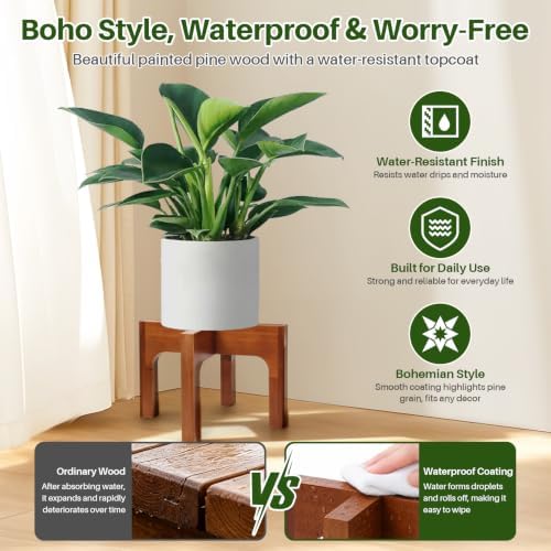 Wood Plant Stand, Plants Holder Indoor/Outdoor Single Flower Pot Stands in Walnut, alternate view 3