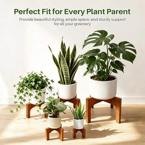 Wood Plant Stand, Plants Holder Indoor/Outdoor Single Flower Pot Stands in Walnut, alternate view 5