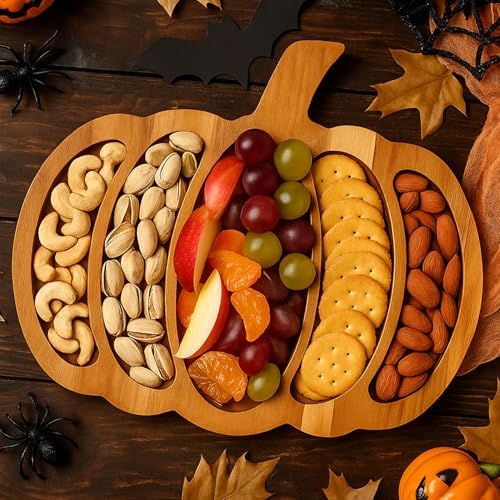 Wood Pumpkin Decor Platter Halloween Charcuterie Boards Fall Serving Dishes in 15 x 13 inch-Pumpkin in Acacia, alternate view