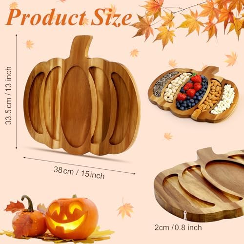 Wood Pumpkin Decor Platter Halloween Charcuterie Boards Fall Serving Dishes in 15 x 13 inch-Pumpkin in Acacia, alternate view